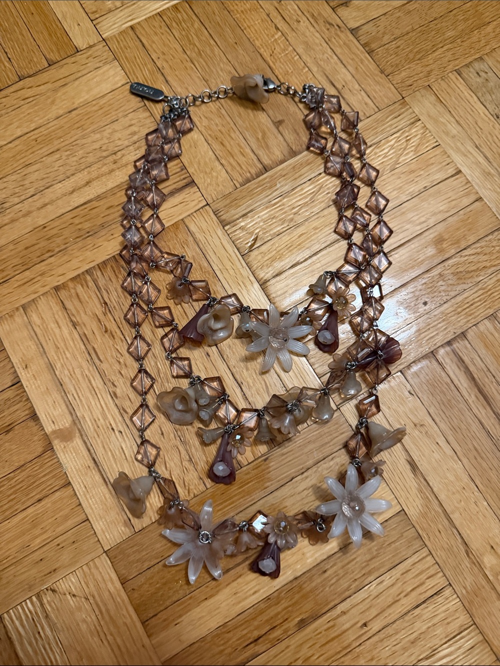 Euro Multi-Strand Pink Flower Pendant Necklace